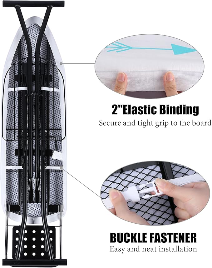 BNDX Ironing Board Cover, 15" x 54" Standard Size Thick Padding with 2" Elastic, Stain Resistant & Durable Scorch, 2 Click Buckles for Smooth Iron and Easy Installation…