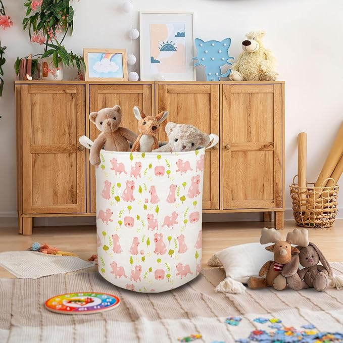 Pink Pig Laundry Basket, Toybox for Girls Room, Pink Laundry Basket Hamper Waterproof Collapsible Clothes Toys Storage Bin Organizer for Bedroom Bathroom Nursery Girls Room Dorm