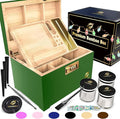 HOVANZO Premium Large Bamboo Storage Box with Removable Tray - Storage Wood Box for Herbs and Accessories - Storage Box Set with Combination Lock - Smell Proof Container with Accessories