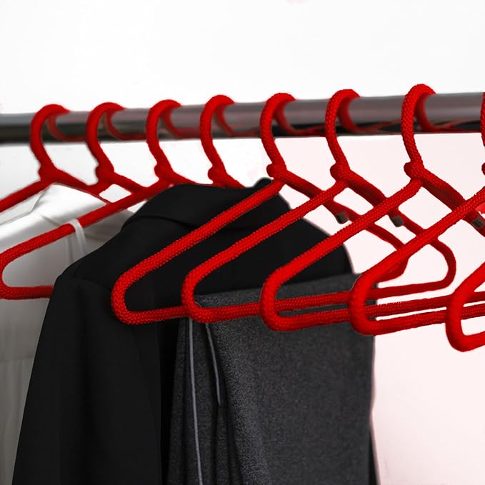 10 Pack Fabric Wrapped Premium Hotel Quality Ultra Strong Heavy Duty Metal Hangers for Any Type of Clothing.(Red)