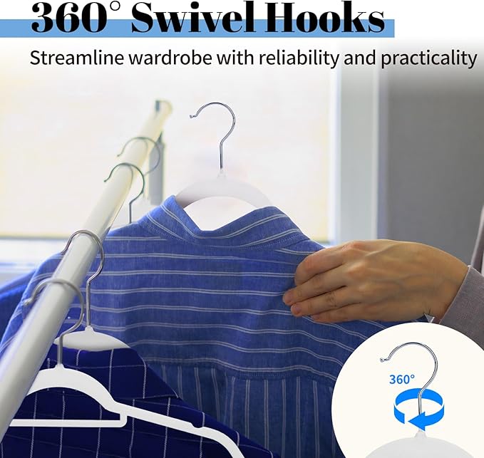 Smartor White Velvet Hangers 20 Pack, Space Saving Clothes Hangers with Tie Bar, Non-Slip Felt Hanger with Shoulder Notches, Heavy Duty Suit Hanger for Coat, Shirt, Pants, Dress