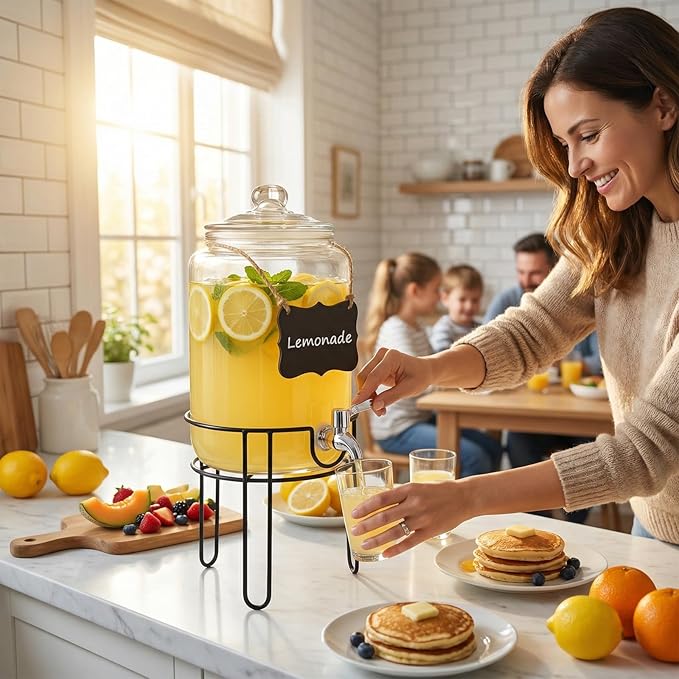 1 Gallon Drink Dispenser with Stand, Drink Dispensers for Parties, Christmas, Beverage Dispenser with 100% Leakproof Spigot, Ideal for Lemonade, Juice, Water, Laundry Detergent Dispenser