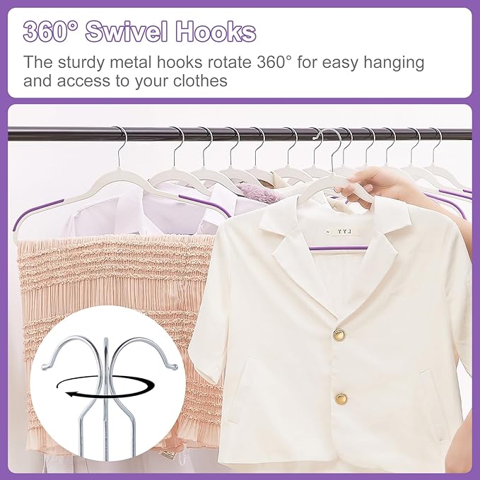 VECELO 25 Pack Clothes Hangers, Non-Slip Plastic Coat Hanger, 360°Swivel Hook & Space Saving for Bedroom Closet, Great for Shirts, Pants, Excellent Heavy Duty