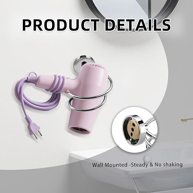 Bathroom Hair Dryer Holder Hair Care Tools Holder Wall Mount Chrome Finished Stainless Steel