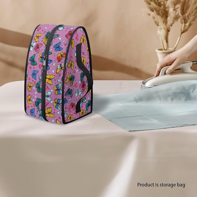 Purple Butterfly Heart Print Steam Iron Case Portable Travel Iron Organizer Handheld Steamer Holder with Handle Waterproof Travel Accessories, Case Only