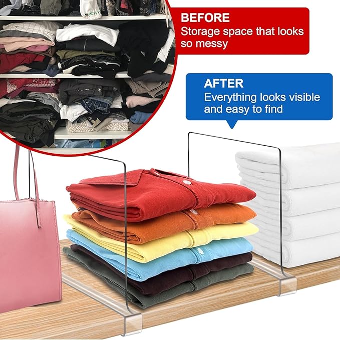 12 Inches Tall [Extra Tall Version] Shelf Dividers for Closet Organization and Storage, 8 Pack Purse Organizer for Closet Acrylic Bookshelf for Organization, Perfect for Sweater Shirts Handbags