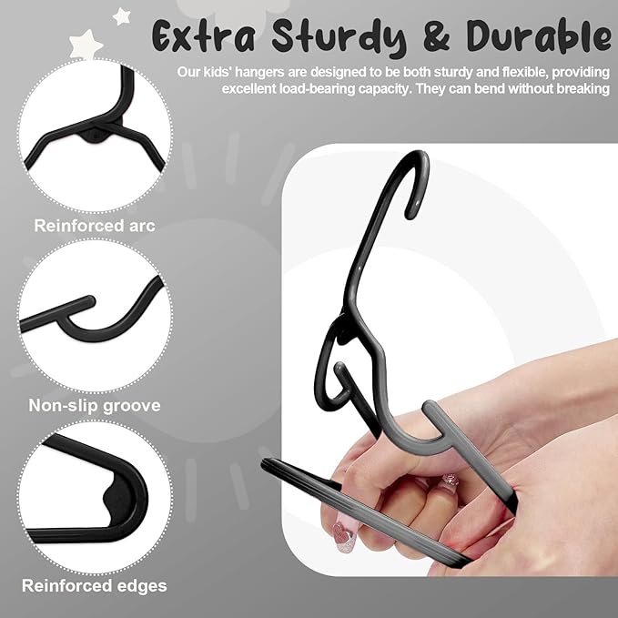 HOUSE DAY Premium Baby Hangers 60 Pack, 11 Inch Kids Plastic Hanger Black, Slim Childrens Hangers for Infant, Toddler, Child Clothes, Durable Baby Clothes Hanger for Closet