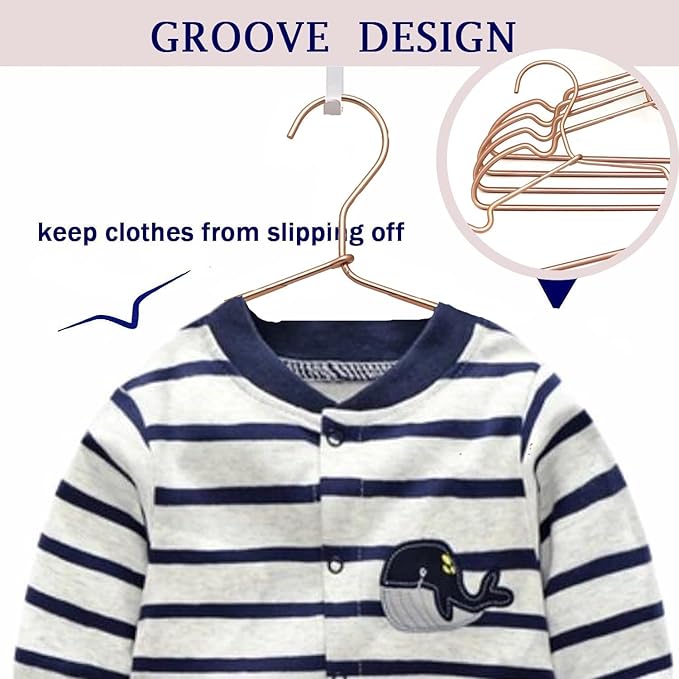 Rose Gold Metal Wire Baby Clothes Hangers,12.6” Children Coat Pants Non Slips Toddler Infant Newborn Kids Hangers, Space Saving Baby Clothes Hangers 30PCS