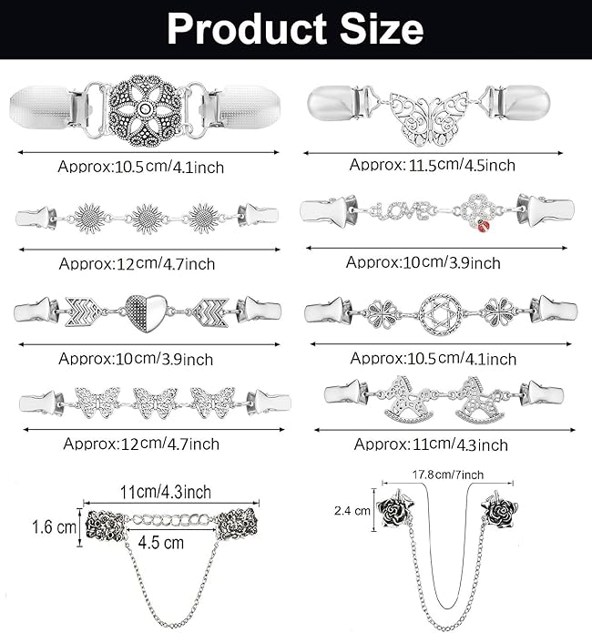 Vintage Sweater Clips Shawl Dresses Shirt Clips Retro Cardigan Collar Chain Clips Brooch Pins for Women