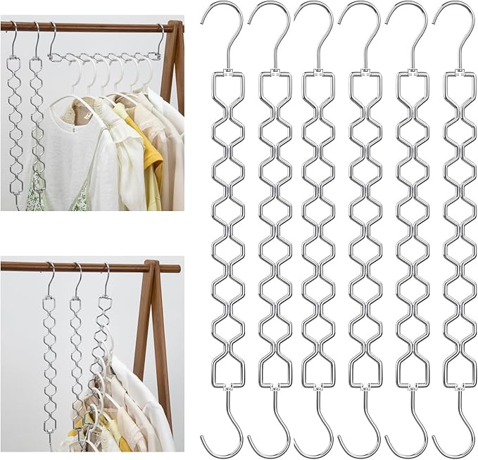 6 Pack Space Saving Metal Collapsible Hangers for Heavy Clothes, 22Lbs Capacity Hook Closet Space Savers Metal Hanger Organizer for Dorm, Room Essentials Storage Sliver
