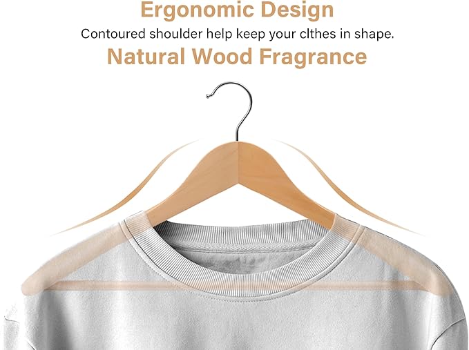 StorageWorks Wooden Hangers 6 Pack, Extra Wide Shoulder Wood Coat Hanger for Coats, Shirts, Jackets, Pants, Suits, Natural Wood Color