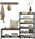 6-Tier Coat Rack Shoe Bench Set, Entryway Bench with 6 Hooks Coat Rack, Hall Tree and Shoe Storage for Entryway, Hallway, Garage, Bedroom (Vintage Grey)