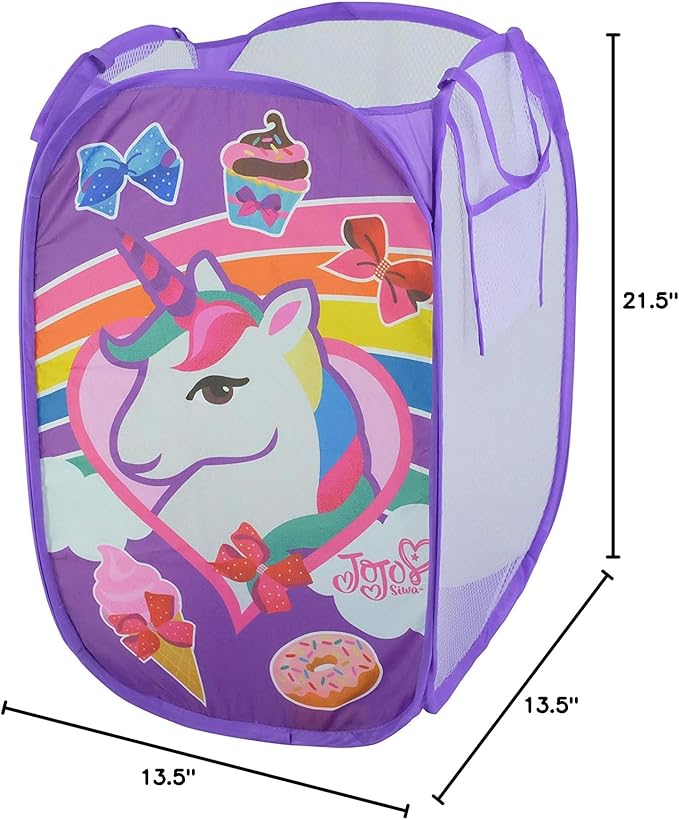 Nickelodeon Jojo Siwa Rainbow and Bows Pop Up Hamper with Durable Carry Handles, 21"H x 13.5"W X 13.5"L