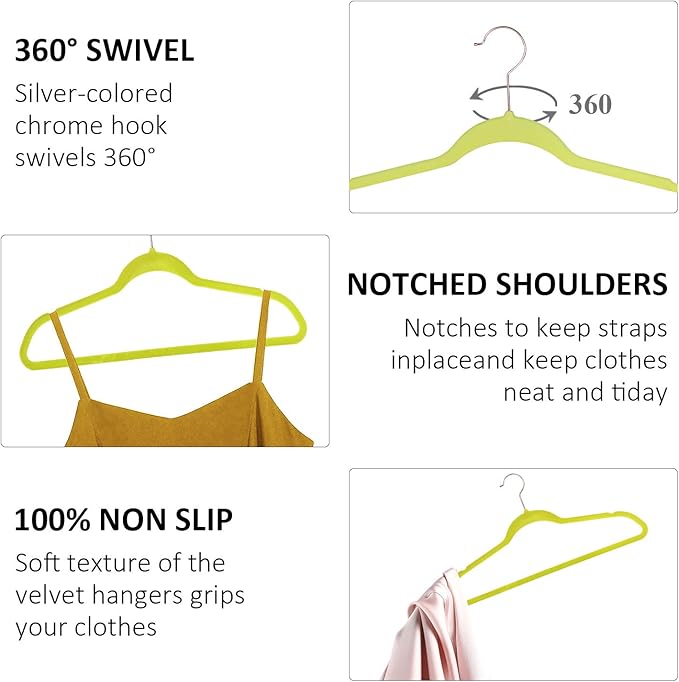 VECELO Premium Velvet Clothes Hangers Suit Heavy Duty (50 Pack)-Non Slip & Space-Saving with 6 Finger Clips & Tie Rack Excellent for Men and Women,Light Yellow