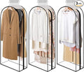 Hanging Garment Bags 3- Pack/ 40" Clear Zippered Suit Covers for Open Closet/ 10" Gusseted Plastic Storage for Dresses, Coats & Formal Wear