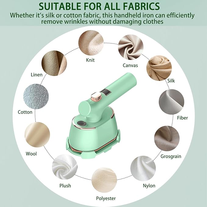 Travel Steamer for Clothes, LED Temperature Display Handheld Steamer，A Portable Clothes Iron That Can be Used for Both Dry and Wet Purposes, Suitable for Families, Travel & Dormitories (Green)
