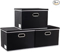PRANDOM Extra Large Collapsible Storage Bins with Lids [3-Pack] Linen Fabric Foldable Storage Baskets Boxes Organizer Containers Cube with Cover for Bedroom Closet Office Nursery (22.8x15.7x13.8)
