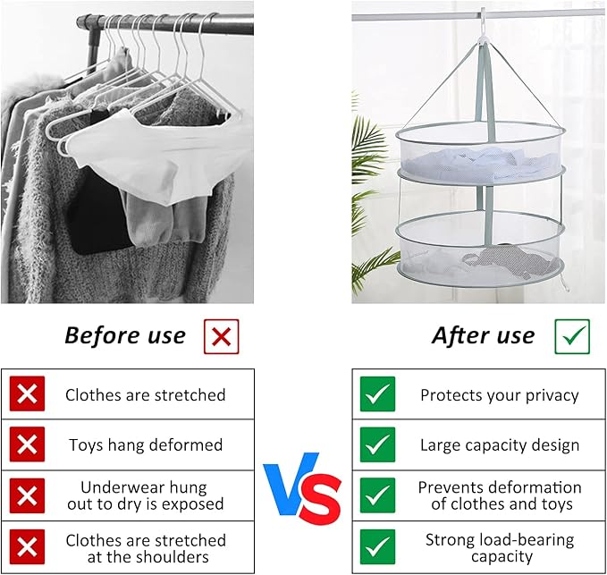 AUTODECO 3-Tier Folding Mesh Clothes Hanging Dryer, Sweater Drying Rack, Large Laundry Drying Rack, Lay fold Flat Dry Hanger, Mesh Clothes Hanging Dryer - XL(3Tier)