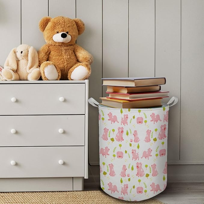 Pink Pig Laundry Basket, Toybox for Girls Room, Pink Laundry Basket Hamper Waterproof Collapsible Clothes Toys Storage Bin Organizer for Bedroom Bathroom Nursery Girls Room Dorm