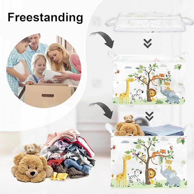 Forest Animals Laundry Hamper Woodland Tree Large Storage Basket Parents Organizer Kids Clothes Toy Bins for Bedroom, Bathroom, Giraffe, 36L
