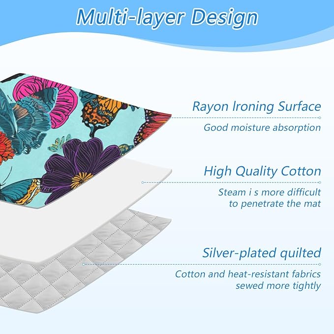 Ironing Mat Pad for Table Portable Travel Iron Blanket Ironing Board Covers Pressing Mat Heat Press Pads 27.6x47.2 Inches Butterfly Flowers Blue30
