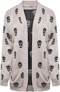 MA ONLINE Ladies Knitted Skull Print Long Sleeve Cardigan Top Women Winter Halloween Shrug Small/3X-Large