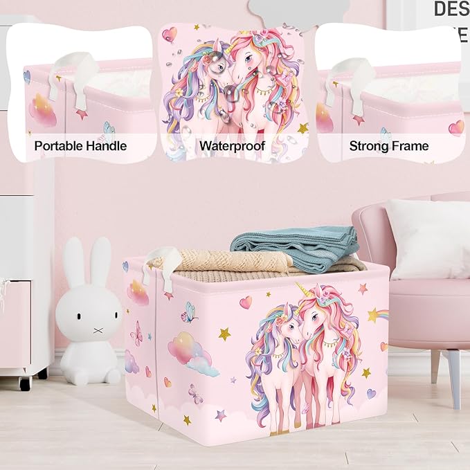 Clastyle Cute Unicorn Laundry Basket Cloud Kids Clothes Book Storage Basket Gift Toy Box for Bedroom Decor,Hearts,40x30x30 cm