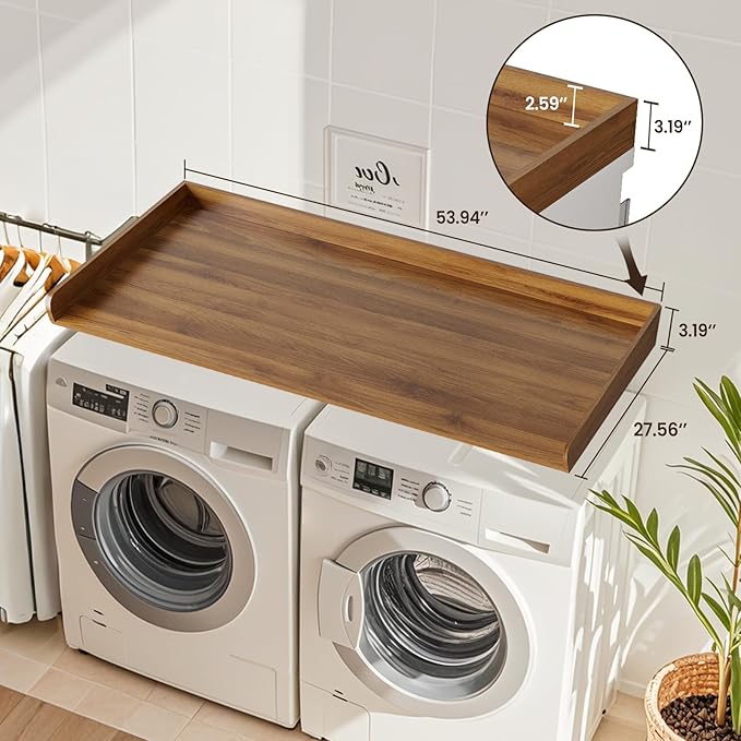 Washer Dryer Countertop, Laundry Topper Countertop for Washer and Dryer, 54" Width x 27.5" Depth Laundry Room Organization Storage (Dark Wood)
