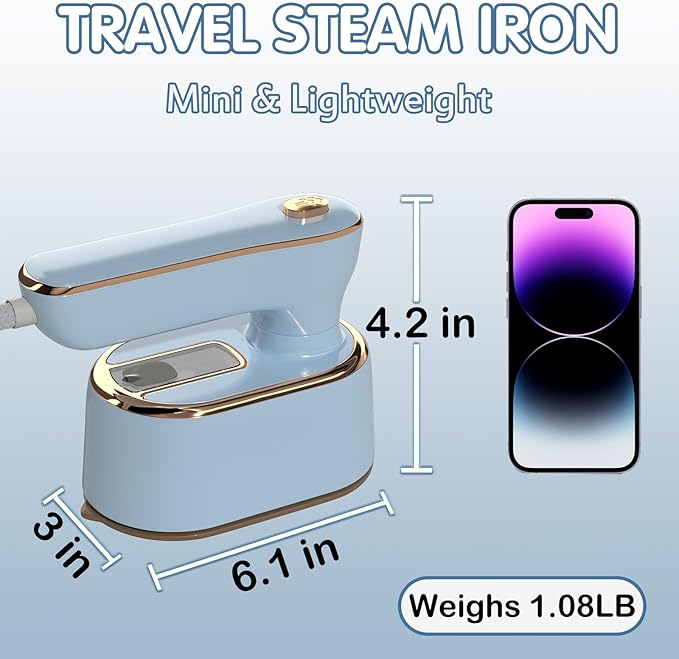 Travel Steamer Iron for Clothes - Portable Ironing Machine Small Size Portable Steamer Travel College Dorm Home Essentials (SkyBlue)
