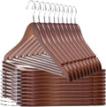 Quality Wooden Hangers - Slightly Curved Hanger 30-Pack Sets - Solid Wood Coat Hangers with Stylish Chrome Hooks - Heavy-Duty Clothes, Jacket, Shirt, Pants, Suit Hangers (Walnut - Chrome Hook, 30)