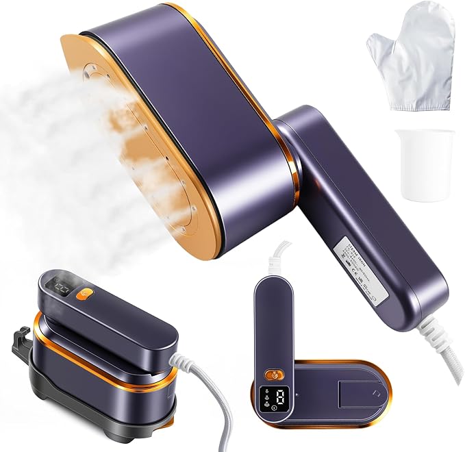 Portable Travel Steamer for Clothes, 1200W Powerful 2 In 1 Steamer & Iron,10s Fast Heat,4 Modes with LED Display, 150ml Water Tank Powerful Wrinkle Remover for Home,Office, Travel