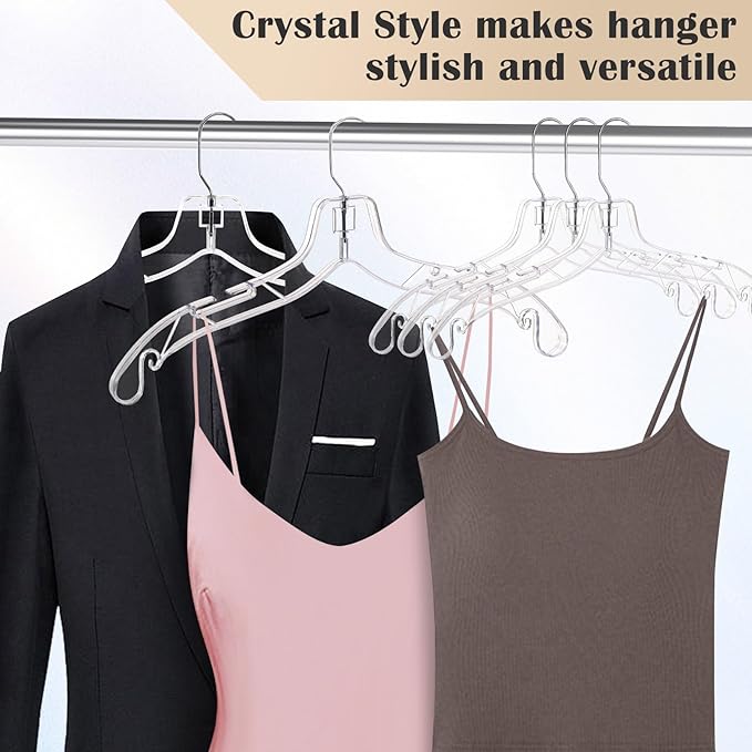 12 Pack Clear Plastic Hangers,Shirt Hanger Clear Hangers with 360 Swivel Metal Hook,Heavy Duty Dress Hangers Coat Hangers for Clothes Shirts Dresses,16.7 Inch