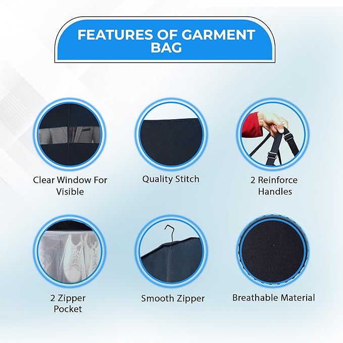 Cotton Garment Protector Bag Cover - Dust Free Cloth Hanging, Wardrobe storage for Dresses and Suits (Clear Window (24" x 42"))