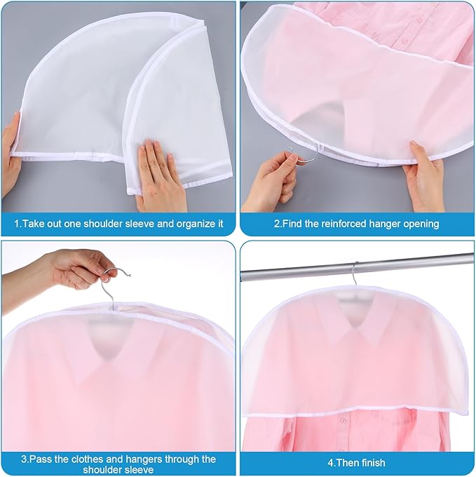 24 Pcs Garment Covers for Hanging Clothes, 24 x 12 x 2 Inches Plastic Shoulder Cover Dust Covers Clothes Protectors Breathable with 2 Inch Gusset for Closet Storage Suit Coats Jackets Dress