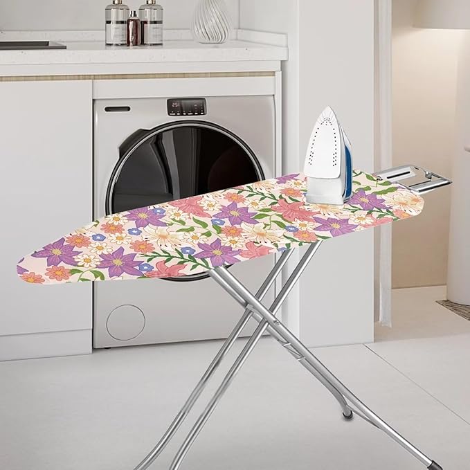 Flashideas Flower Ironing Board Cover and Pad 15x54 Inch Standard Ironing Board Cover with Elastic Edge and Hook and Loop Fasteners Scorch and Stain Resistant Cotton