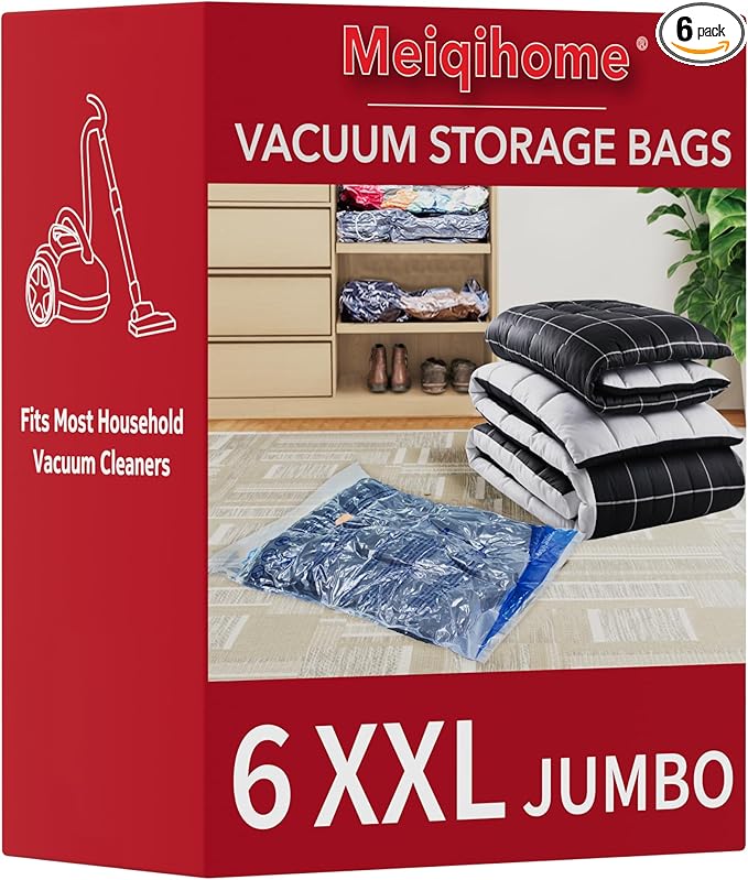 MEIQIHOME Vacuum Storage Bags, Space Saver Sealer Bags,Vacuum seal bags for clothing, Pillows, Comforters, Blankets, Bedding,6 XXL