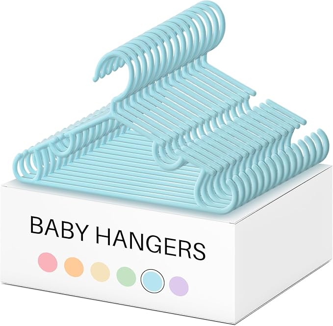 Hsei 60 Pack Pastel Color Kids Nursery Hangers Plastic Baby Hangers Heavy Duty Toddler Hanger for Pants, Coat, Skirts, Closet, Nursery Decor(Blue Color)