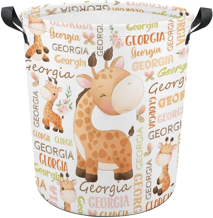 Giraffe Laundry Basket,Personalized Laundry Hamper for Boys Girls,Custom Laundry Basket With Name, Customized Dirty Clothes Hamper for Bathroom Bedrooms,S-16.5"X 13.8"