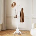 Wooden Coat Rack Freestanding with 8 Hooks, Heavy Duty Coat Hanger Stand with Stable Base, Vintage Coat Tree Standing Coat Racks for Entryway, Hallway, Bedroom (White)