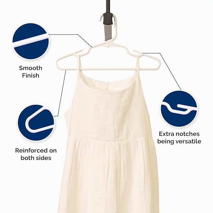 Childrens Hangers 30 Pack - 11.75 Inch Plastic Kids Hangers for Closet, Baby Hangers for Children Clothes Sizes 0 to 8, Non-Slip Infant Hangers with Shoulder Grooves, Made in USA | White