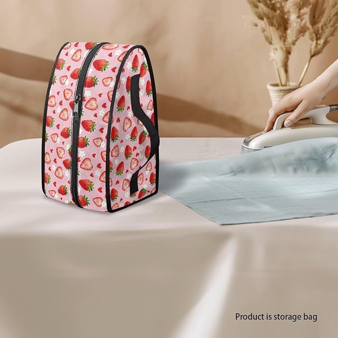 Hearts Strawberry Iron Tote Case for Travel Mini Steam Irons Dustproof Protective Flower Printed Carrying Bags Universal for Most Iron with Handle for Halloween
