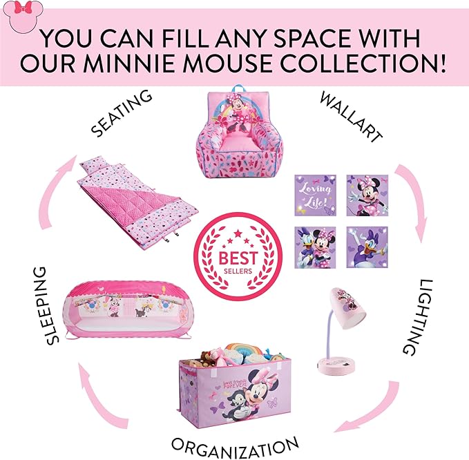 Disney Minnie Mouse Pop-Up Hamper,“Oh So Happy” Design, 21”H x 13.5”W x 13.5”L, Durable & Collapsible Laundry Basket with Carry Handles for Kids Room