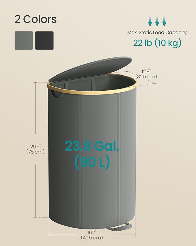SONGMICS Laundry Hamper, Laundry Basket with Lid, 23.8 Gal. (90 L), with Removable Liner Bag, for Laundry Room, Bedroom, Living Room, Slate Gray and Light Bamboo ULCB547G01