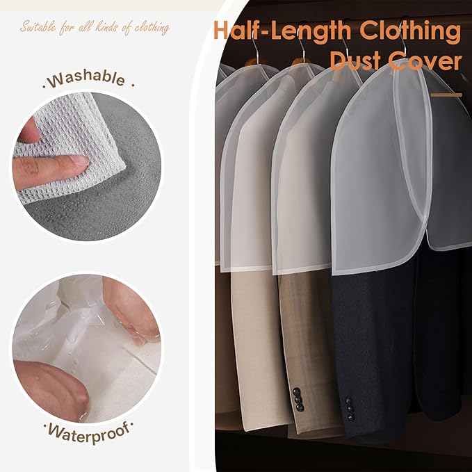 25 Pcs Shoulder Covers for Hanging Clothes, 24 x 17 Inch Plastic Garment Cover Clear Dust Clothes Hanger Covers for Coats, Dress, Suit, Sweater, Jackets
