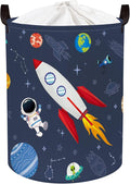 Clastyle 45L Rocket Astronaut Laundry Hamper for Bedroom Waterproof Collapsible Blue Universe Toys Storage Basket with Drawstring, 14.2 * 17.7 in