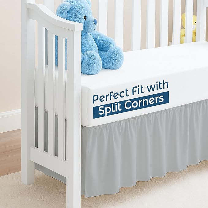 Light Grey Crib Bed Skirt, Perfect for Nursery Crib for Boys & Girls with a 14" Drop and Size 28"x 52"