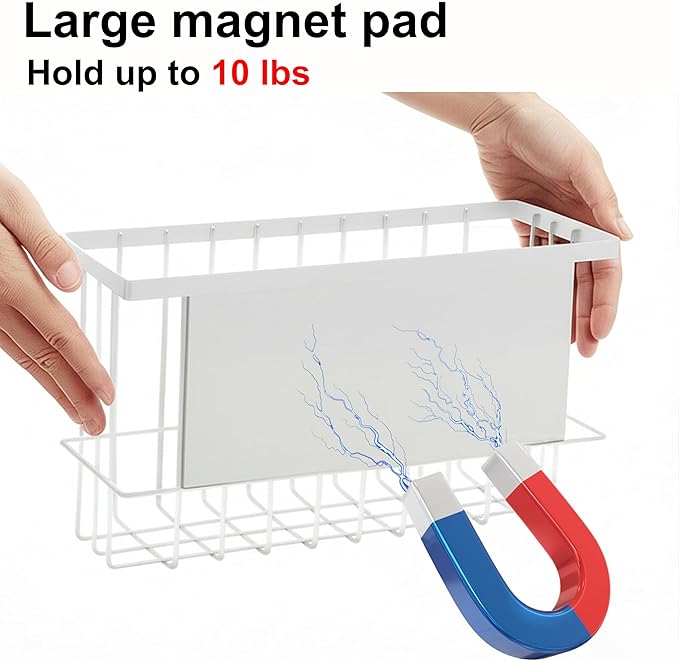 2 Pack Magnetic Basket, Dryer Ball Holder for Laundry Room Organization, Magnetic Lint Bin Storage Wool Dryer Balls and Socks, Lron Dryer Ball Container for Laundry Room Storage, White (No Balls)