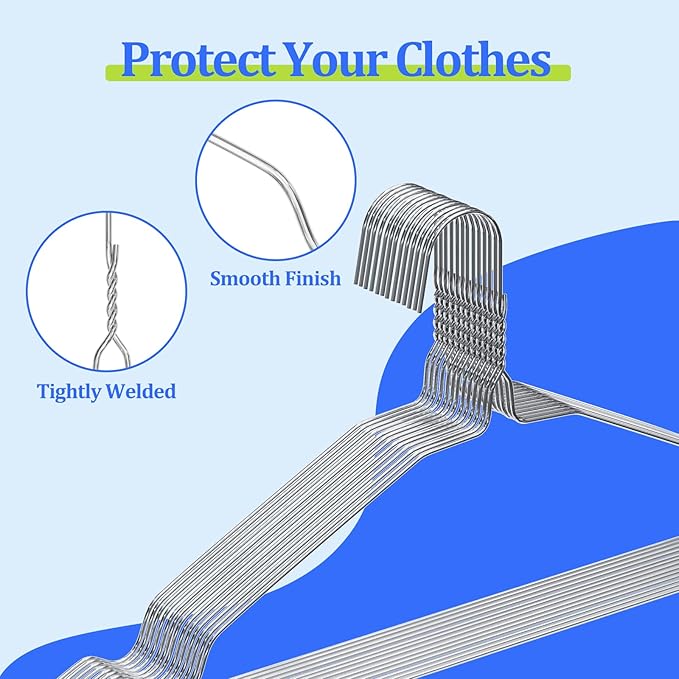 Metal Wire Clothes Hangers 100 Pack, Space Saving Hangers for Closet Organization, Dorm & Home, 17 Inch Ultra Thin Non-Slip Coat Hanger for Standard Size Shirts, Pants, Dresses (Silver)