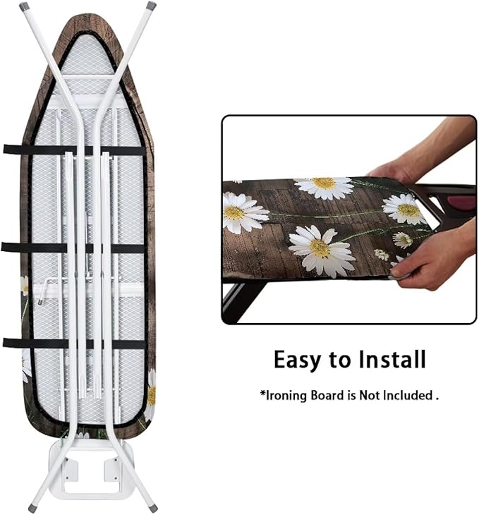 Wood Dasiy Floral Ironing Board Pad Ironing Board Cover and Pad 15" x 54" Scorch Resistant Padding Heavy Duty Iron Board Pad Standard Size Extra Thick Iron Board Cover Replacement