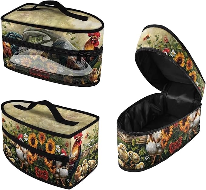 Rooster Iron Case Storage Fits Traveling Outing,Sunflower Waterproof & Dustproof Iron Storage Holder Zippered Steam Iron Carrying Case Universal for Most Iron